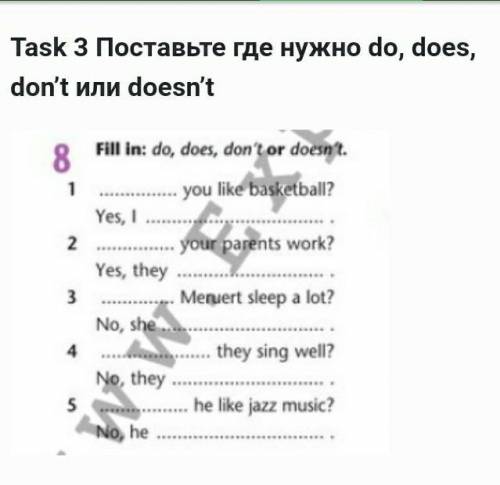 Task 3 Поставьте где нужно do, does, don’t или doesn’t​