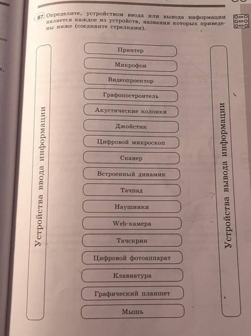 Определите, устройством ввода или вывода информации является каждое из устройств, названия которых п