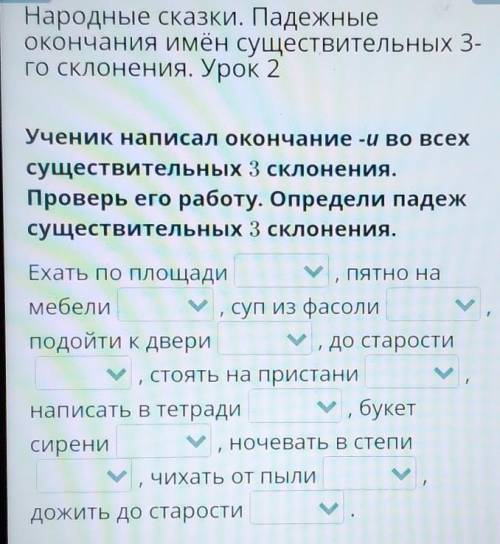 Народные сказки. Падежные окончания имён существительных 3-го склонения. Урок 2Ученик написал оконча