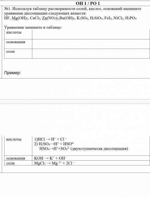 Используя таблицу растворимости солей, кислот, оснований напишите уравнения диссоциации следующих ве