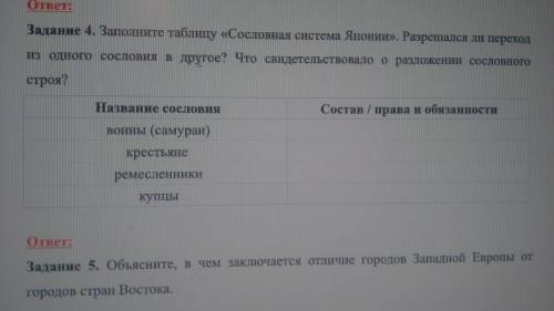 заполните таблицу сословная система Японии разрешалося ли переход из одного сословия в другое что св