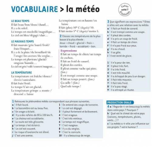 Всем здравствуйте, нужна Французский. Необходимо сделать два задания из Vocabulaire (la meteo и l'en