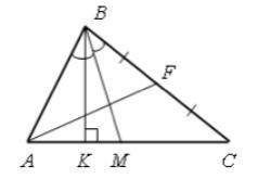 В треугольнике АВС биссектрисой является отрезок...