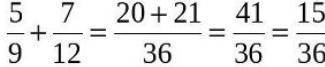 Примеры: а) Выполним сложение дробей 2/7+3/8 НОК(7;8)=56, т.к. НОД(7;8)=1; 2/7+3/8=(2*8+3*7)/56=(16