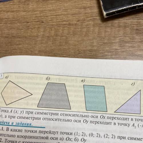 Какие из фигур на рис. 5 симетричны относительно оси? Перерисуйте эти фигуры себе в тетрадь и постро