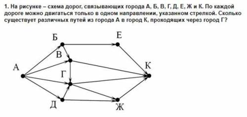 На рисунке - схема дорог, связывающих города А, Б, В, Г, Д. Е, Ж и К. По каждой дороге можно двигать