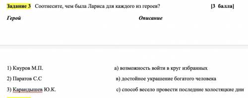 Соотнесите, чем была Лариса для каждого из героев?