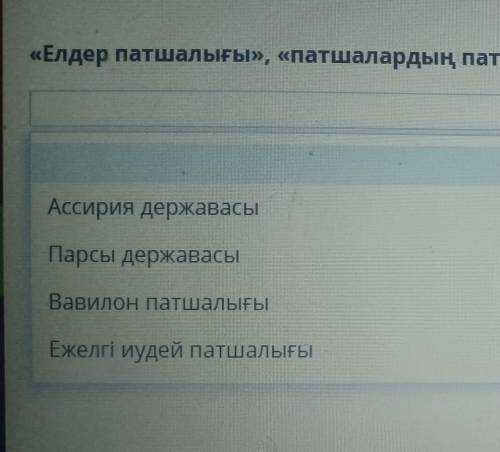 «Елдер патшалығы», «патшалардың патшасы» атаулары қай ежелгі державаға тән екенін ата. Ассирия держа