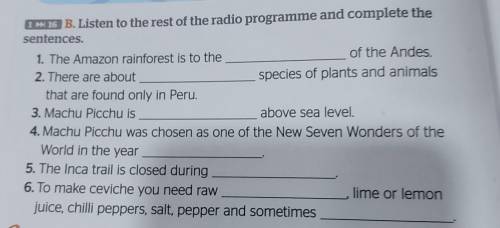 1. The Amazon rainforest is to the 2. There are aboutthat are found only in Peru.of the Andes.specie