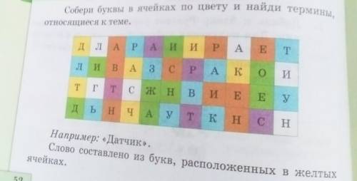 Собери буквы в ячейках по цвету и найди термины,относящиеся к теме