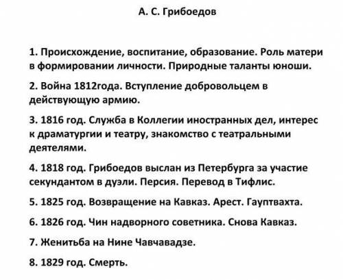 сделать биографию грибоедоваПо плану:​