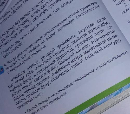 номер 4 распределение изменяемой несклоняемые имена существительные в три столбика по родам использу