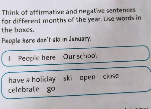 Think of affirmative and negative sentences for different months of the year. Use words inthe boxes.