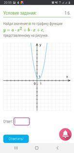 Найди значение a по графику функции y=a⋅x2+b⋅x+c, представленному на рисунке.