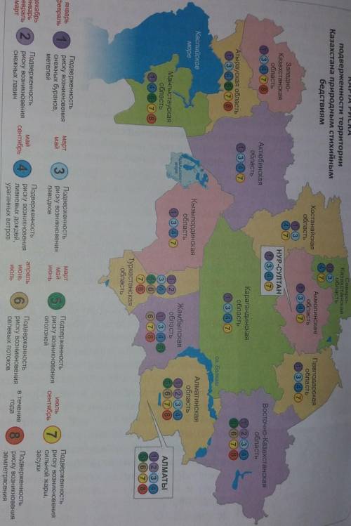 Изучите внимательно Карту риска приверженности территории Казахстана природным стихийным бедствиям (