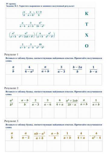 Упростите выражения и запишите полученный результат : Вставьте в таблицу буквы, соответствующие найд