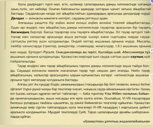 Мәтін мазмұны бойынша жоспарды реттеп жаз. 1 Ақшаның пайда болуы2 Ішкері және сыртқары жерде сауда-с