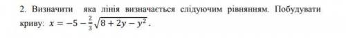 Визначити яка лінія визначається слідуючим рівнянням. Побудувати криву: = -5 -2/3 * √(8+2y-y^2)