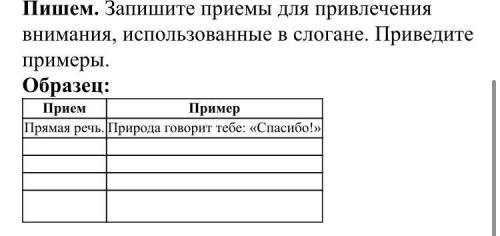 Запишите приемы для привлечения внимания, использованные в слогане. Приведите примеры.