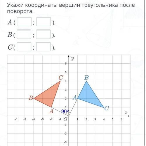 Укажи координаты вершин после поворота