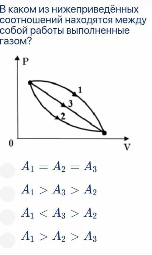 В каком из нижеприведённых соотношений находятся между собой работы выполненные газом?​