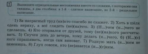 2) Упр.7, стр.130. Выпишите отрицательные местоимения вместе со словами, с которыми они связаны, в д