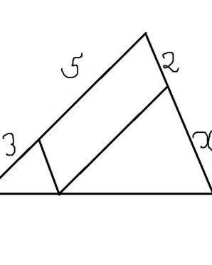 В треугольник вписали параллелограмм две вершины параллелограмма делят стороны треугольника на четыр