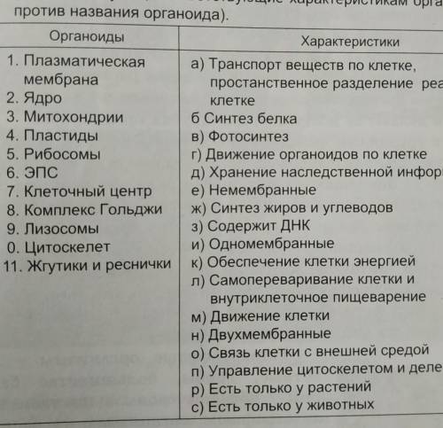 Распределите характеристики по соответствующим оргоноидам номер 17​