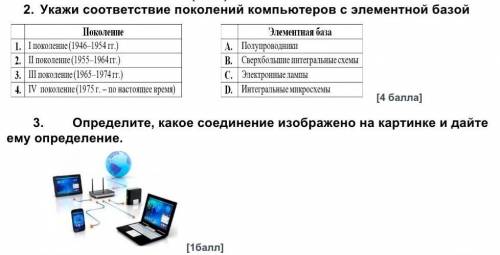 2. Укажи соответствие поколений компьютеров с элементной базой ​