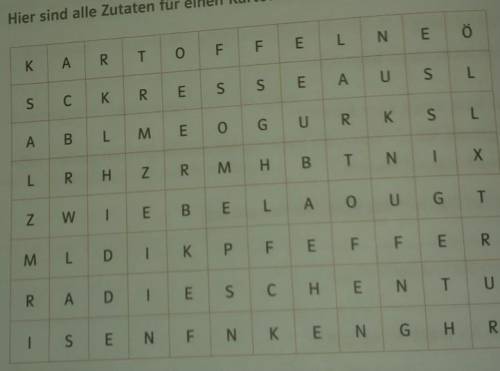 Hier sind alle Zutaten für einen Kartoffelsalat versteckt(9 Wörter).​