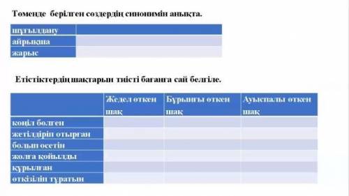 Етістіктердің шақтырын тиісті бағанға сай белгіле