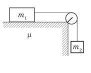 На рисунке изображена система двух связанных тел. Определите ускорение движения тел и силу натяжения
