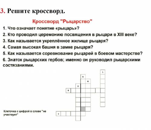 с ответами по кроссворду параграф 18 РЫЦАРСТВО (история )