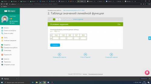 Используя формулу, заполни данную таблицу. y=−9,2+x
