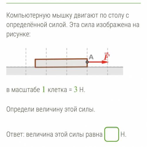 Компьютерную мышку двигают по столу с определённой силой. Эта сила изображена на риске: А в масштабе