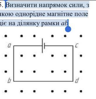 Визначити напрямок сили, з якою однорідне магнітне поле діє на ділянку рамки ab