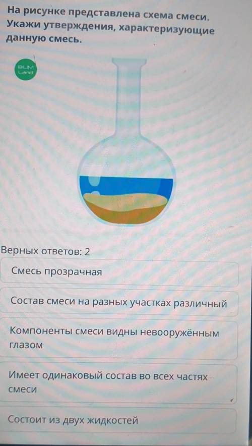 На рисунке представлена схема смеси. Укажи утверждения, характеризующиеданную смесь.HAINALEВерных от