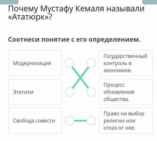 Соотнеси понятие с его определением. МодернизацияЭтатизмСвобода совестиГосударственный контроль в эк