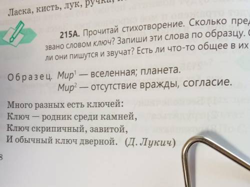 215A. Прочитай стихотворение. Сколько предметов на звано словом ключ? Запиши эти слова по образцу. О