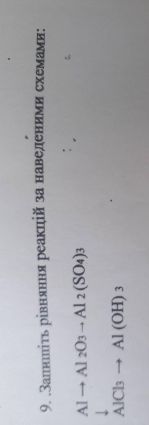 9. Запишіть рівняння реакцій за наведеними схемами​