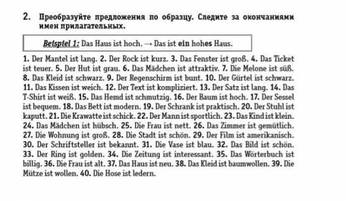 решить, 2. Преобразуйте предложения по образцу. Следите за окончаниямиимен прилагательных.Beispiel 1