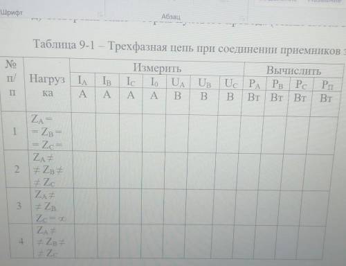 Таблица Трехфазная цепь при соединении приемников звездой ​