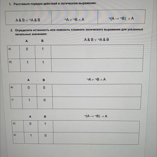 1. Расставьте порядок действий в логическом выражении: A&By-A &B -А у ВлА г(А --В) лА 2. Опр