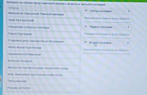 Веберите из списка представителей первого, второго и третьего сословий, ответыИмператор Священной Ри