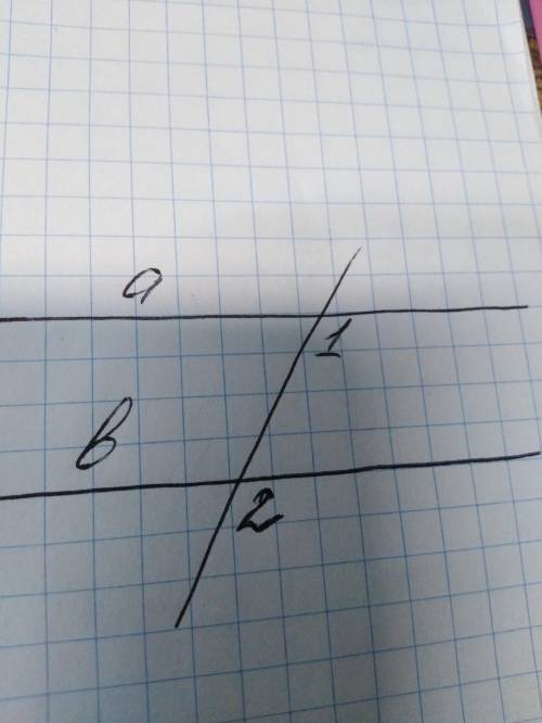 Сумма углов 1 и 2 =180°. Докажи, что прямые а и в паралельны.