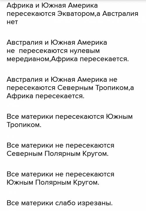 Найдите сходства и различие между Африкой и Австралией Южной Америкой ? география 7 класс​