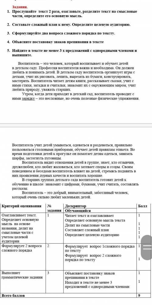 Суммативное оценивание за раздел ЗАДАНИЯ ДЛЯ СУММАТИВНОГО ОЦЕНИВАНИЯ ЗА 2 ЧЕТВЕРТЬРаздел «Мир профес