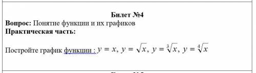 нужно построить график функции y=x,y=√x,y=∛x,y=∜x