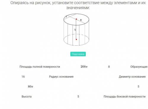 Опираясь на рисунок, установите соответствие между элементами и их значениями: