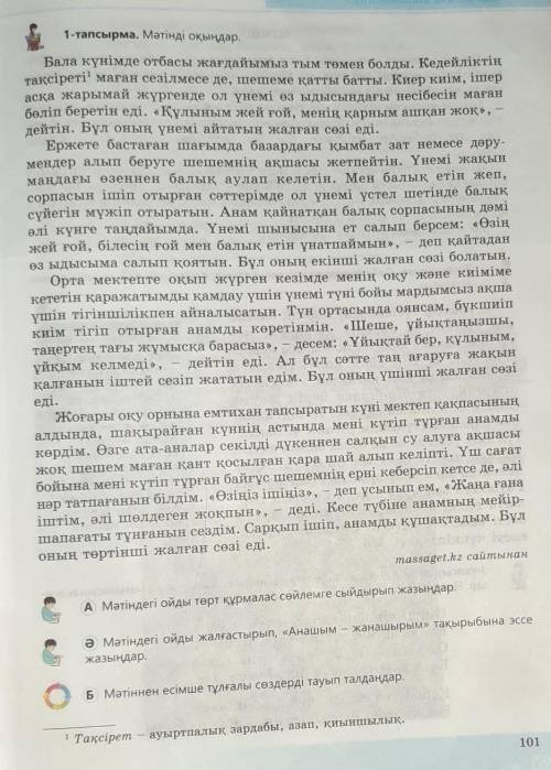 А Мәтіндегі ойды төрт құрмалас сөйлемге сыйдырып жазыңдар.​